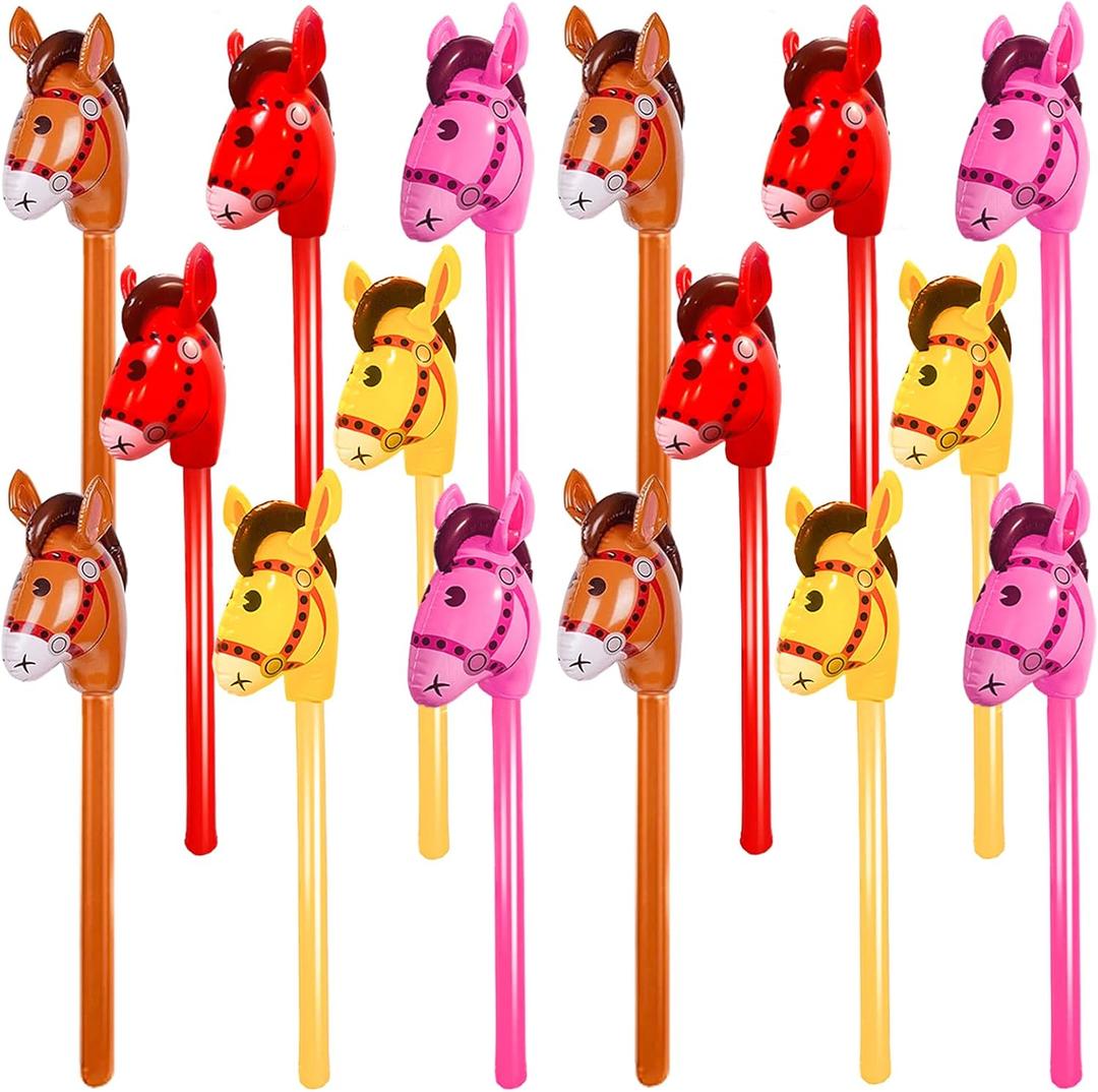 16 Pack 40 Inch Inflatable Stick Horse Bulk Children Blow Up Pony Stick Balloon Inflatable Horsehead Stick for Kids Birthday