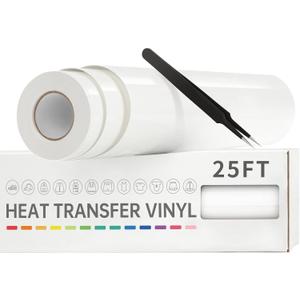 VinylRus Heat Transfer Vinyl-12 x 25FT Iron on Vinyl Roll for Shirts, HTV Vinyl for Silhouette Cameo, Easy to Cut & WeedWhite, 1225ft