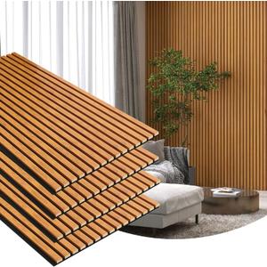 Gaahing 4 Pack Wood Finish Accent Wall Panels, 3D Slat Acoustic Paneling for Recording Studio, Office, Living Room Interior Decoration (Natural Walnut, 48"L x 24"W)