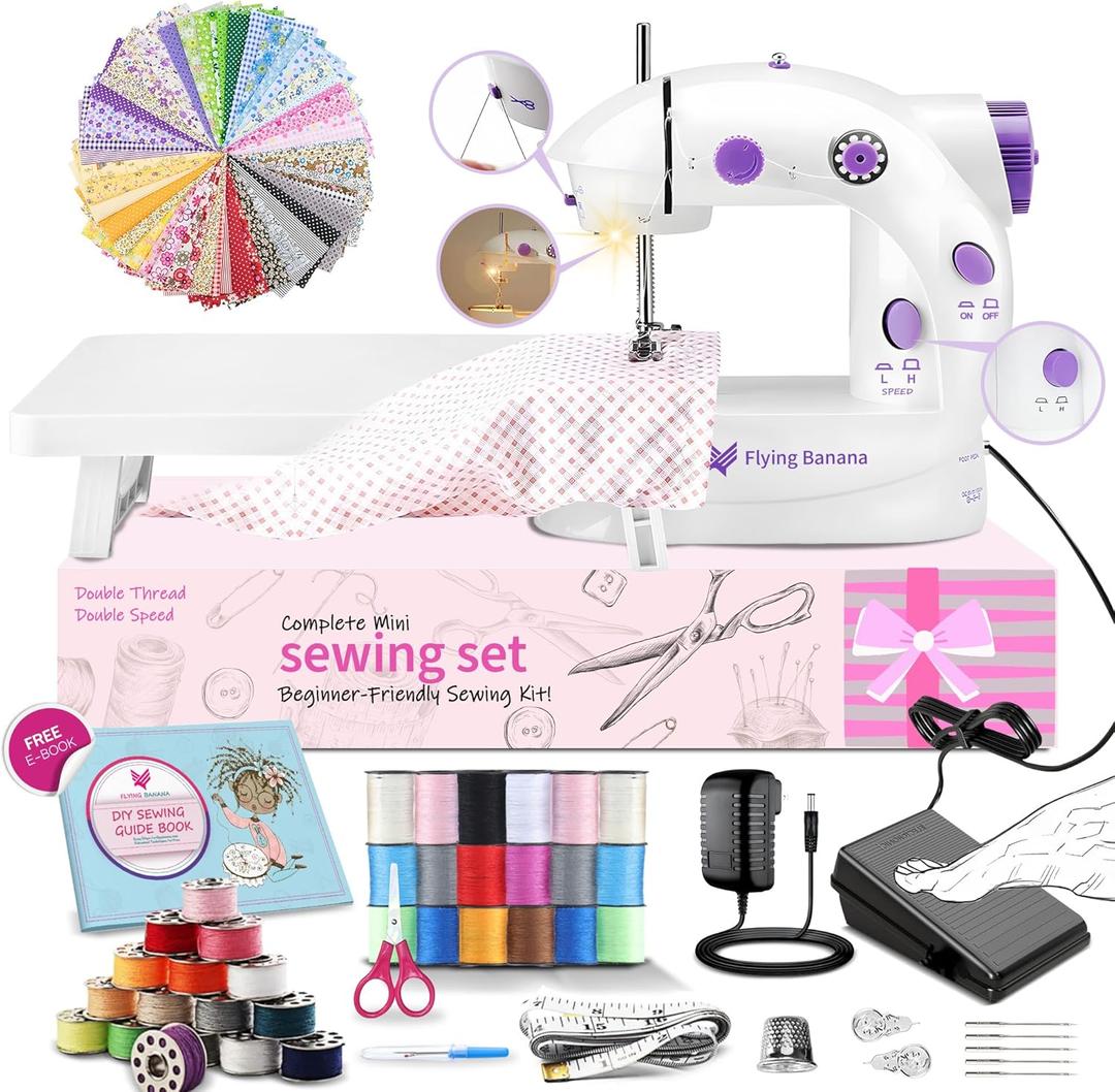 Mini Sewing Machine for Beginners-Maquina de Coser, Easy Automatic Sewing Machine with Extension Table, Household Electric Portable Sewing Tool with Sewing Kit, Small, for All Age, Kids or Adults