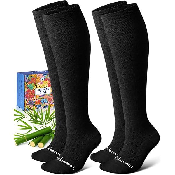 Cotton Compression Socks for Women Men - 2 Pairs 20-30mmHg Circulation Grid Arch Support Socks, Breathable (L, Black)
