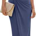 JoyMotion Women's Summer Ruched Bodycon Dress Casual Sleeveless Maxi Dress Elegant Wedding Guest Cocktail Party Trendy Outfit(Haze Blue, Medium)