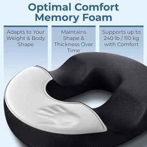 Donut Pillow Hemorrhoid Tailbone Cushion – Large Cushion for Pain Relief – Coccyx, Prostate, Sciatica, Pelvic Floor, Pressure Sores, Pregnancy, Postpartum Recovery, Black