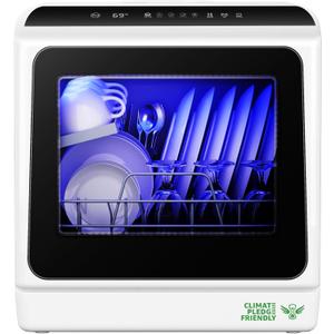 EUHOMY Countertop Dishwasher Portable, 6 Programs with 40 dB, No Hookup
6 Programs (Normal, ECO, Quick, Baby Care/Strong, Fruit, Dry), Dual Spray Arms, 360° Coverage, for 30+ Items, 73h Ventilation