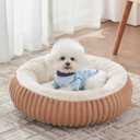 23 inches Donut Dog Bed for Small Dogs - Calming Round Puppy Bed with Removable Cover, Washable Milk Plush Faux Fur Pet Bed for Cats, Fits Pets up to 15 lbs(Mocha,Small)