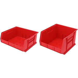Akro-Mils Red Plastic Hanging Storage Bins Bundle - (6-Pack) 15" x 16" x 7" Bins and (3-Pack) 18" x 16" x 11" Bins