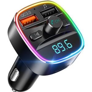 Nulaxy Bluetooth FM Transmitter, Bluetooth Car Adapter with Dual USB Charger Wireless Radio Car Kit MP3 Player Support TF Card & USB Disk, Hands-Free Calling, 7 Colors Led Backlit Light, Black