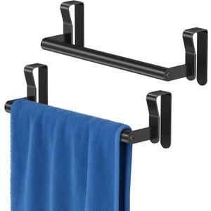Over Cabinet Towel Holder, 2 Pack Over The Cabinet Doors Towel Rack Bars for Kitchen, Stainless Steel Dish Towel Holder (Black)