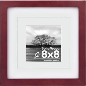 Egofine 8x8 Picture Frame Made of Solid Wood with Plexiglass, Display Pictures 4x4/6x6 with Mat or 8x8 Without Mat for Tabletop and Wall Mounting, Dark Red