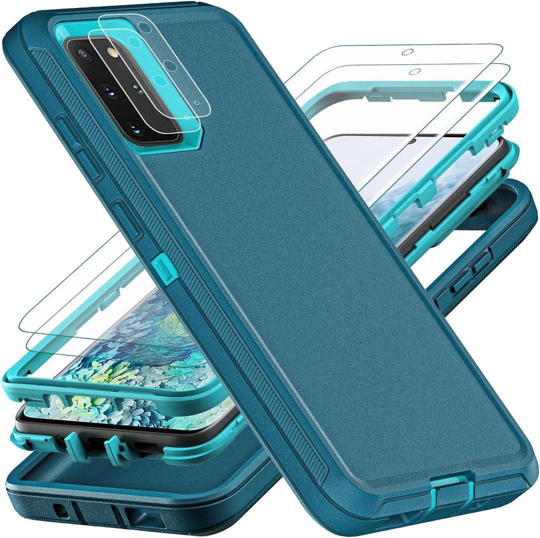 YKHJKLEC for Samsung Galaxy S20 Plus Case, Military Grade Shockproof/Drop Proof/Dust Proof Case with 2Pcs Self Healing Flexible TPU Screen Protector & Camera Lens Protector (Blue/Turquoise)