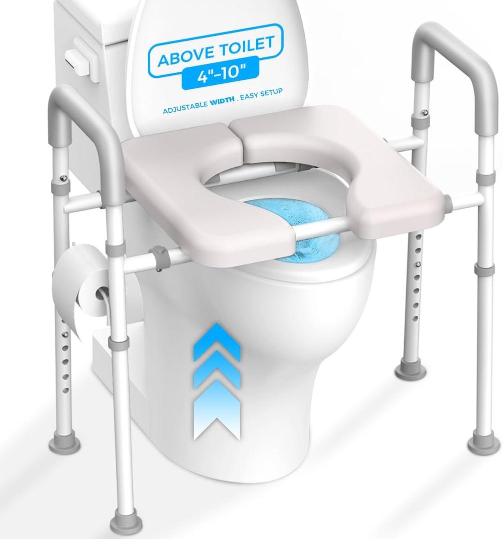 Raised Toilet Seat with Handles - Width & Height Adjustable Toilet Seat Risers for Seniors, Heavy Duty Handicap Toilet Riser, Fit Any Toilet, Up to 400lbs