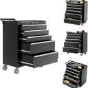IDEALHOUSE Rolling Tool Chest, 5 Drawers Tool Storage Cabinet, Toolbox with Wheels, Portable Tool Cabinet Organizer with Locking System & Drawer Liners, Tool Storage Cart for Garage, Workshop, Black