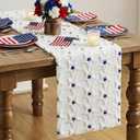 Mindsoft 4th of July Faux Fur Table Runner 13x72 Inch Patriotic Blue Stars Memorial Day Table Runner Independence Day American Star Jacquard 250th Anniversary for Party Dinning Kitchen Decorations