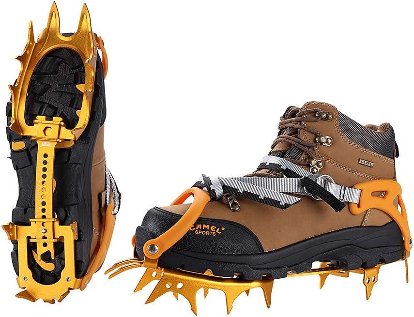 BRS-S3 Ultralight 14 Teeth Aluminium Alloy Bundled Crampons Ice Gripper Outdoor Ice Climbing Kits Crampons for Footwear (Golden) Small