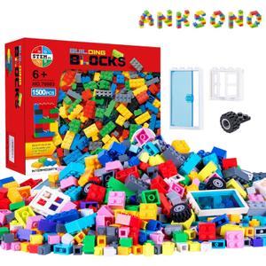 1500 Pieces Building Bricks for Kids with Doors, Windows, Wheels, Tires, Axles, Classic Building Bulk Blocks Compatible with All Major Brands for Boys Girls Ages 3 4 5 6 7 8 9 10 Year Old