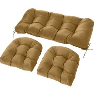 Wicker Chair Cushions Set, 2 U-Shaped Cushions & 1 Loveseat, Waterproof Outdoor Loveseat Cushion for Patio Furniture, Settee Bench Pad All Weather,Khaki