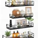 Floating Shelves for Wall, 4 Sets Rustic Wall Mounted Shelves with Metal Frame, Hanging Storage Shelf Set for Bedroom, Living Room, Bathroom, Kitchen, Home Decor, Black