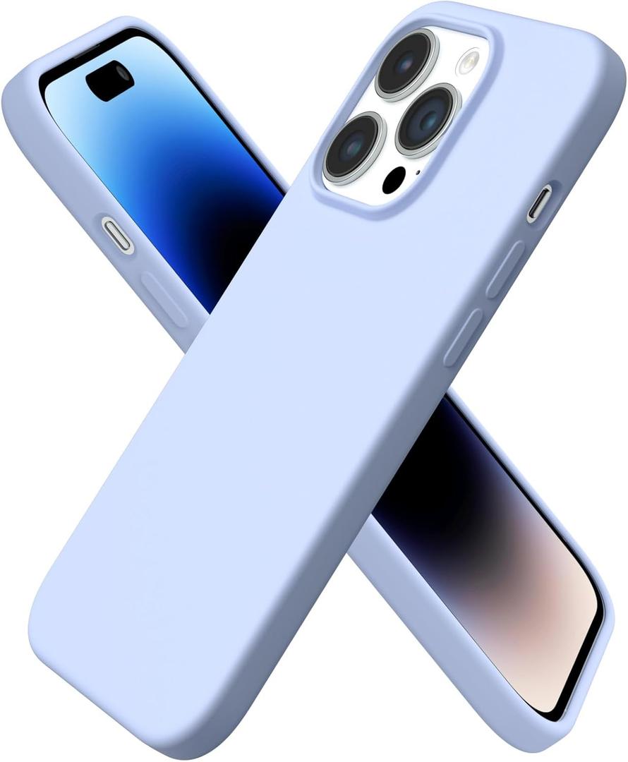 ORNARTO Compatible with iPhone 14 Pro Case 6.1, Slim Liquid Silicone 3 Layers Full Covered Soft Gel Rubber Phone Case Protective Cover with Microfiber Lining 6.1 inch-Baby Blue