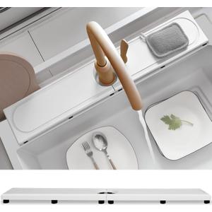 Faucet Mat for Kitchen Sink with Raised Feet, Fast Drying Diatomite Stone Sink Tray, Water Absorbent Faucet & Sink Splash Guard, Prevents Moisture Buildup, Durable Protector for Bathroom Counter (20" x 4", White Gray Style 2)