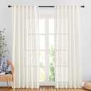 NICETOWN Linen Sheer Curtains and Drapes for Living Room, Rod Pocket & Back Tab Semitransparent with Light Through Vertical Window Treatments for Sliding Glass Door, Natural, W52 x L84, Set of 2