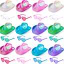 24 Pcs Cowboy Hats Holographic Space Cowgirl Hat with Heart Sunglasses Fun Party Hats Goggles for Women Party (Multicolor)
