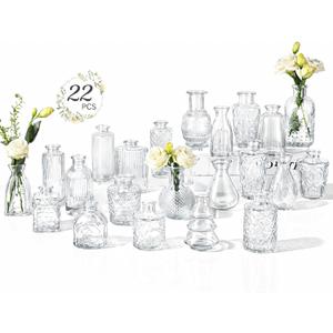 RUCKAE Small Clear Bud Vases Bulk 22 Pack Mini Flower Glass Vases for Centerpiece Table Wedding Decorations Home Decor Party