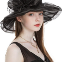 Women's Organza Hat Wide Brim Adjustable Derby Church Sun Hats Dress Bridal Shower Floral Hair Accessory Gift Box