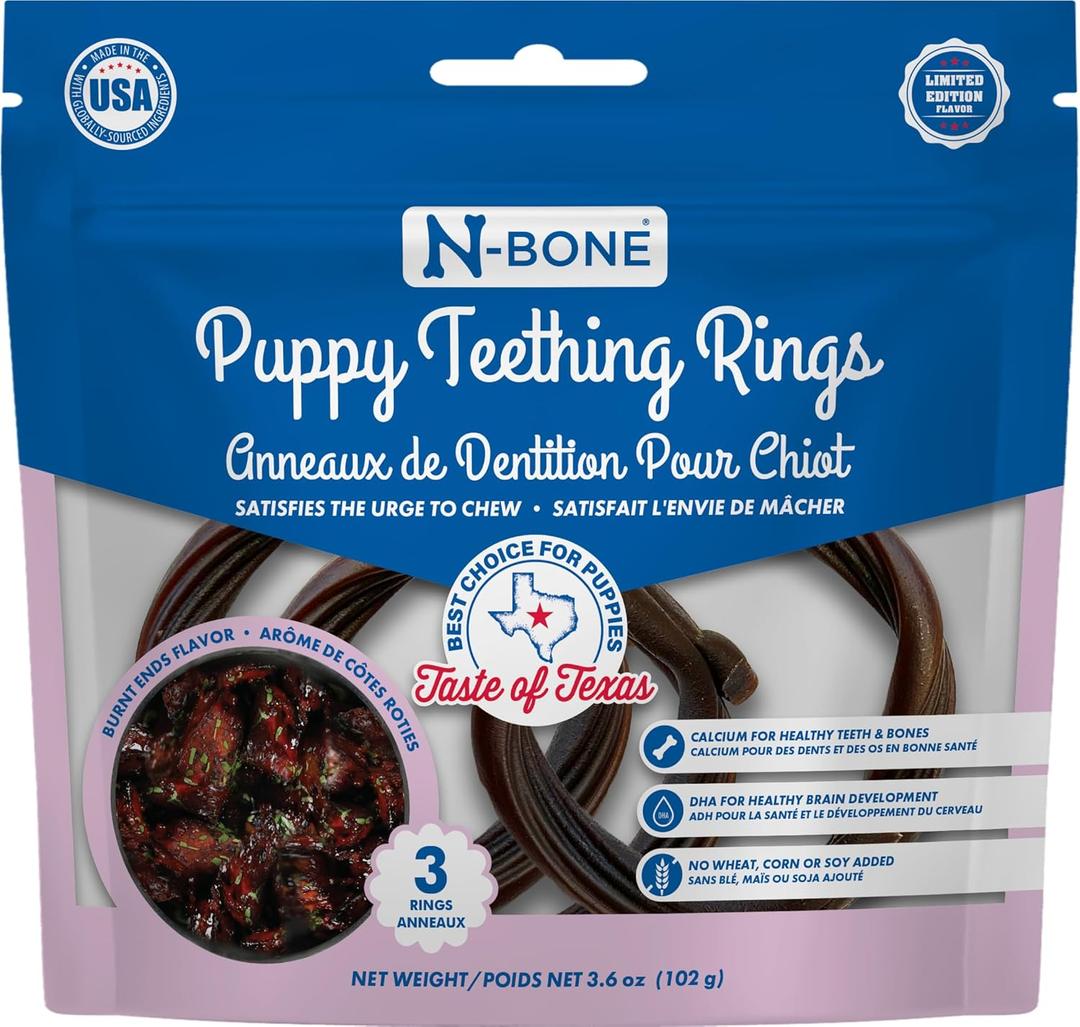 N-Bone Puppy Teething Rings Taste of Texas Burnt Ends Flavor 3 Count (EXP 05/26/26)