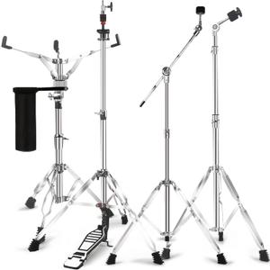 Straight Cymbal Stand + Boom Cymbal Stand + Hi Hat Stand + Snare Drum Stand + Drum Sticks Holder,Adjustable Drum Hardware Percussion Mount Holder Gear Set for Crash, Ride, Splash Cymbal (5 Pack Set)