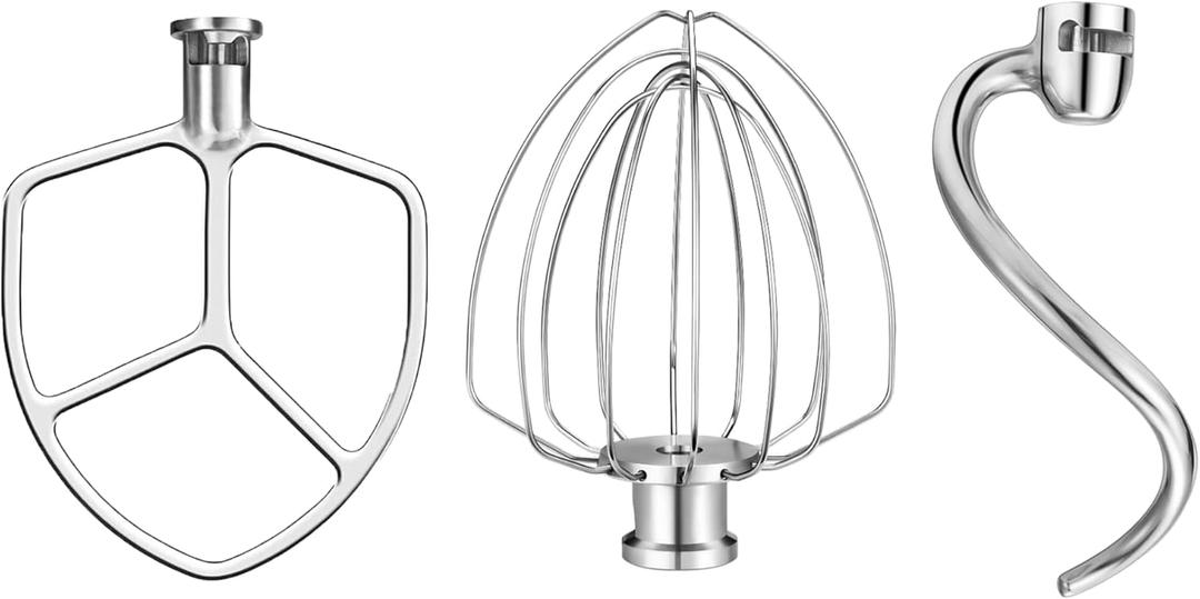 Stainless Steel Accessories for KitchenAid 5-6 Qt Bowl-Lift Stand Mixer, Includes 6 Wire Whisk, Beater, Dough Hook, Dishwasher Safe and Heavy Duty, fits for KP26, KL26, KB26, KSM55/60