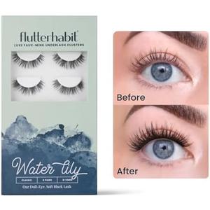 FlutterHabit Water Lily Lash Clusters for Women, Salon Quality At Home Eyelashes Extension Kit, 6 Lash Sets, No Lash Glue Included