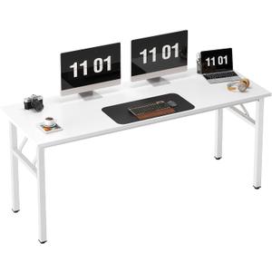 Need Folding Computer Desk, Large 62 inches Folding Table for Home Office, No Install Needed Foldable Writing Table Long Desk, Space-Saving, White