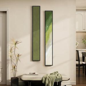 Long Narrow Framed Sage Green Vertical Abstract Wall Art Set, 2 Piece Modern Canvas Prints Paintings Artwork for Walls, Green Minimalist Pictures for Hallway Entryway Living Room Bedroom Wall Decor