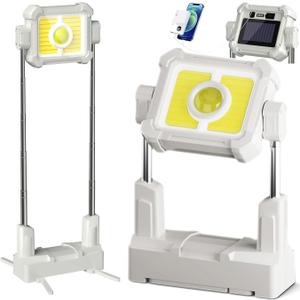 Solar Rechargeable LED Work Light with Stand, 10000 Lumen Tripod Work Light with Hook, 5 Modes Solar USB Charging Waterproof Emergency Light for Garage Camping Outdoor