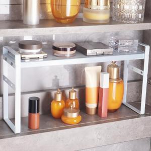 Small Expandable Medicine Cabinet Shelf, 3.58 Wide Metal Storage Stand with Adjustable Layers & Non-Slip Pads for Kitchen, Pantry, & Bathroom  White