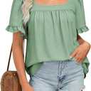 BZB Womens Summer Peplum Tops Sqaure Neck Ruffle Sleeve Blouses Fit Flowy Shirts large