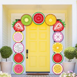 Fruit Door Banner Summer Fruit Party Decoration Twotti Frutti Porch Banner Sign Summer Strawberry Watermelon Orange Kiwi Front Door Hanging Decorations for Baby Shower Spring Photo Booth Prop