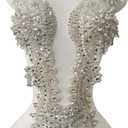 Large Handmade Rhinestones Full Bodice lace Applique Patches Party Wedding Dress Shiny Beads Sequins Crystal Decoration Trimming Accessories (Silver) 12 inches x 8 inches