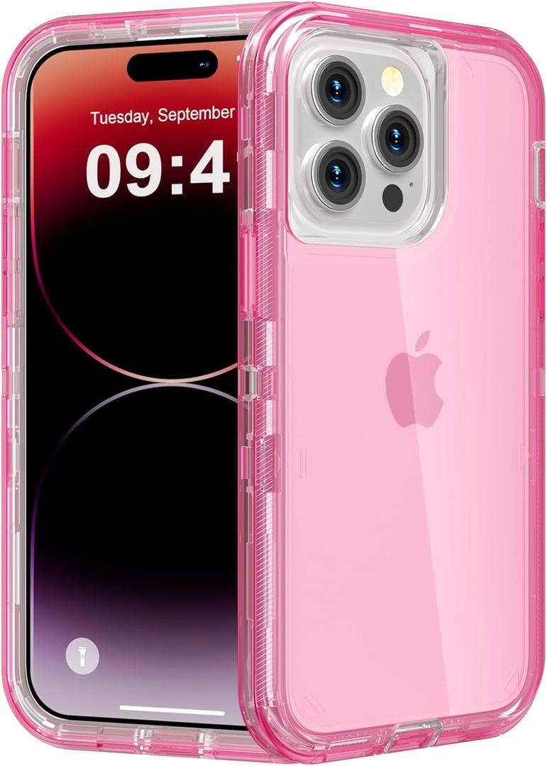 for iPhone 14 Pro Max Case, Heavy Duty Shockproof Protection Phone Cases, Anti-Drop, Durable Dual Layer Transparent Protective Cover Compatible with iPhone 14 ProMax, 6.7 inch,Crystal Pink
