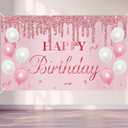 Pink Birthday Banner - Happy Birthday Banner Backdrop Decorations Sign Party Supplies
