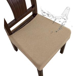 Genina Waterproof Seat Covers for Dining Room Chair Covers Waterproof Dining Chair Covers (4 PCS-Rear-gapped, Khaki)
