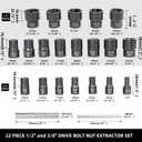 DPTOOL 22 Piece Bolt Nut Extractor Set, 1/2" and 3/8" Drive Impact Lug Nut Remover Socket Tool, Wheel Lock Removal Kit for Extracting Damaged, Stripped Frozen Nuts & Screws Twist Socket Set