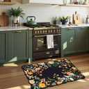 Rugflix Scalloped Floral Rug for Entryway, 2x3 Washable Non-Slip Kitchen Area Rugs, Small Low Pile Indoor Door Mat, Soft Entrance Carpet for Bathroom Bedroom, Dark Black