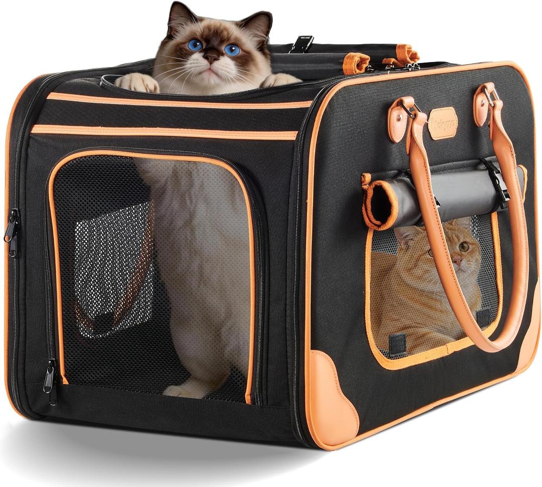 Extra Large Cat Carrier Soft Sided Pet Carrier for 2 Cats, Collapsible Cat Carrier Large Cats Small Dogs Up to 50 Lbs, Cat Bag Carrier for Travel, Anti-Wear and Ventilated Design, 24"X14"X15.5"