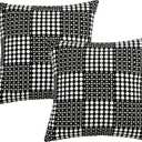 6 x JELLYMONI Pack of 2 Decorative Plaid Linen Throw Pillow Covers Farmhouse Christmas Pillowcovers Rustic Woven Textured Boho Pillowcase for Sofa Couch Bed (Black, 16x16in)
