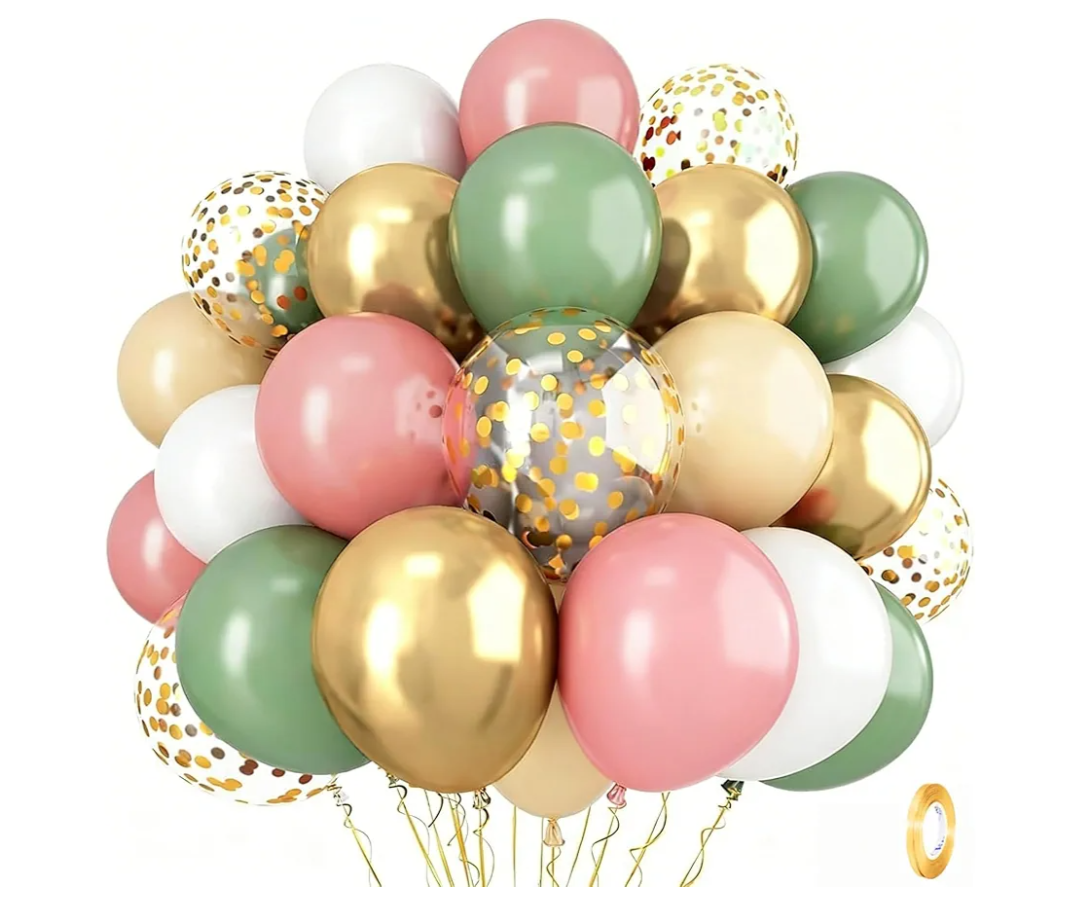 Sage Green and Dusty Pink Balloons, Retro Pink Muted Green White Gold Baby in Bloom Balloons for Girls Women Floral Fairy Wildflower Camping Birthday Woodland Baby Shower Garden Tea Party Decorations