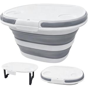 Collapsible Bucket with Multi-Function Lid, 4.2 Gallon (16L) 4-in-1 Foldable Bucket for Camping, Fishing, Car Wash, Foot Soak & Toy Storage, Portable Space Saving Bucket