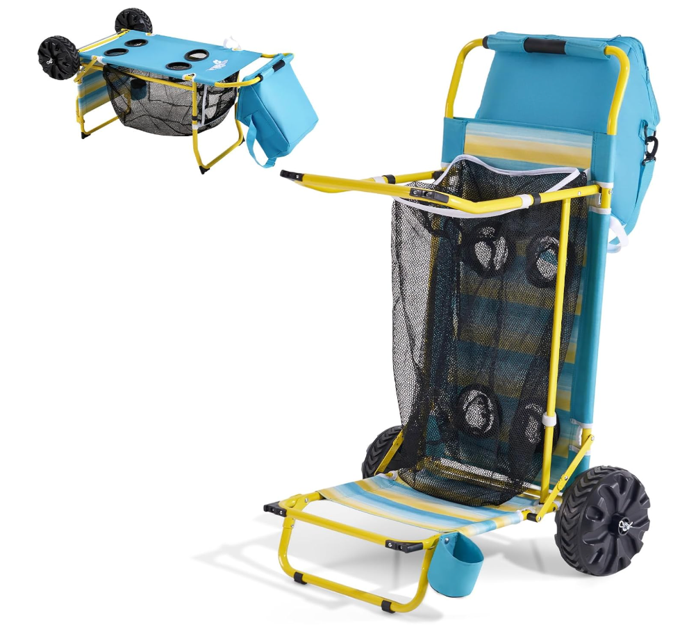 Beach Cart With Cooler Bag Blue Palm Print