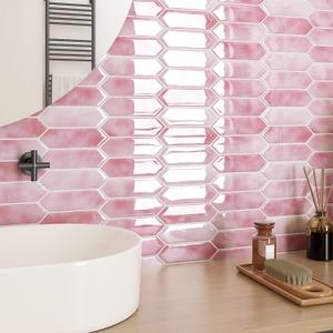ReWallpaper 17-Sheet Peel and Stick Tile Backsplash Self Adhesive Wall Tiles for Bathroom Waterproof Pink Marble Long Hexagon Stick on Backsplash for Kitchen RV Laundry Room Easy to Install 12x12 inch