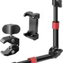 BZE Universal Retractable Magic Arm Clamp 11.8-15 Inch, Webcam Stand1/4" & 3/8" Thread with Phone Mount, Adjustable Camera Arm for Camera Lighting Mounting, Webcam, Action Camera, Smartphone (Red)